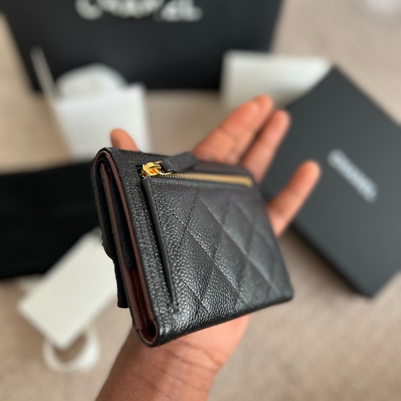 Brand New Classic Chanel Caviar Flap Card Holder Wallet Black Gold CC - Picture 7 of 9